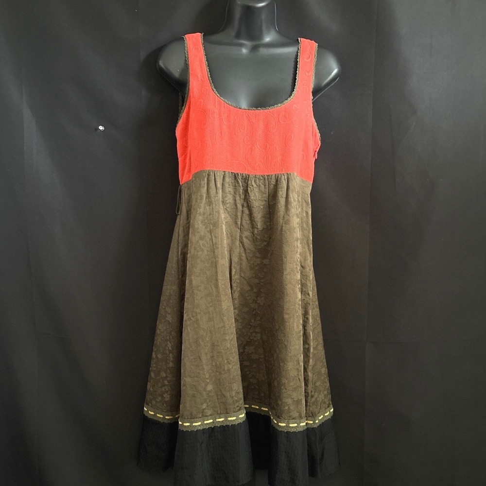 Y2K Anthropology Moulinette Soeurs Silk Dress 2 Orange Green Whimsigoth Jacquard